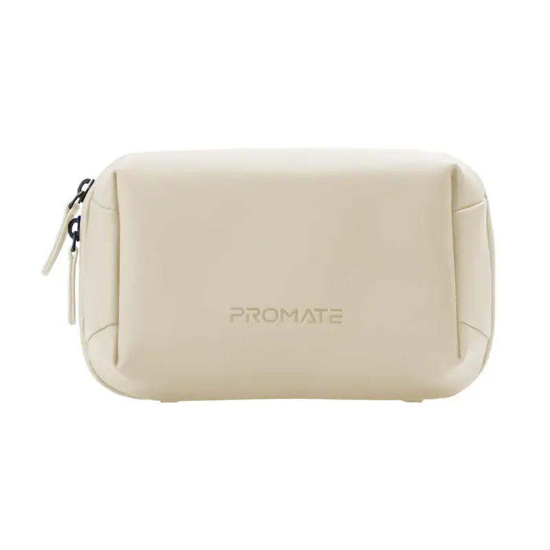 Promate Velvena Compact Tech Essential Organizer Pouch with Multiple Compartments Beige Bag